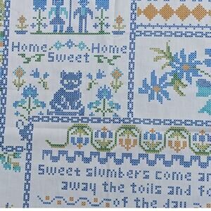 Vintage 1970s FAUX CROSS-STITCH SHEET FABRIC Sweet Sayings "Home Sweet Home" Etc